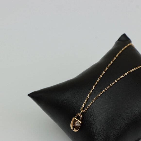 Rose Gold Plated Lock Pendant Necklace with Crystal Detail, XPNL0312 - Picture 4 of 13